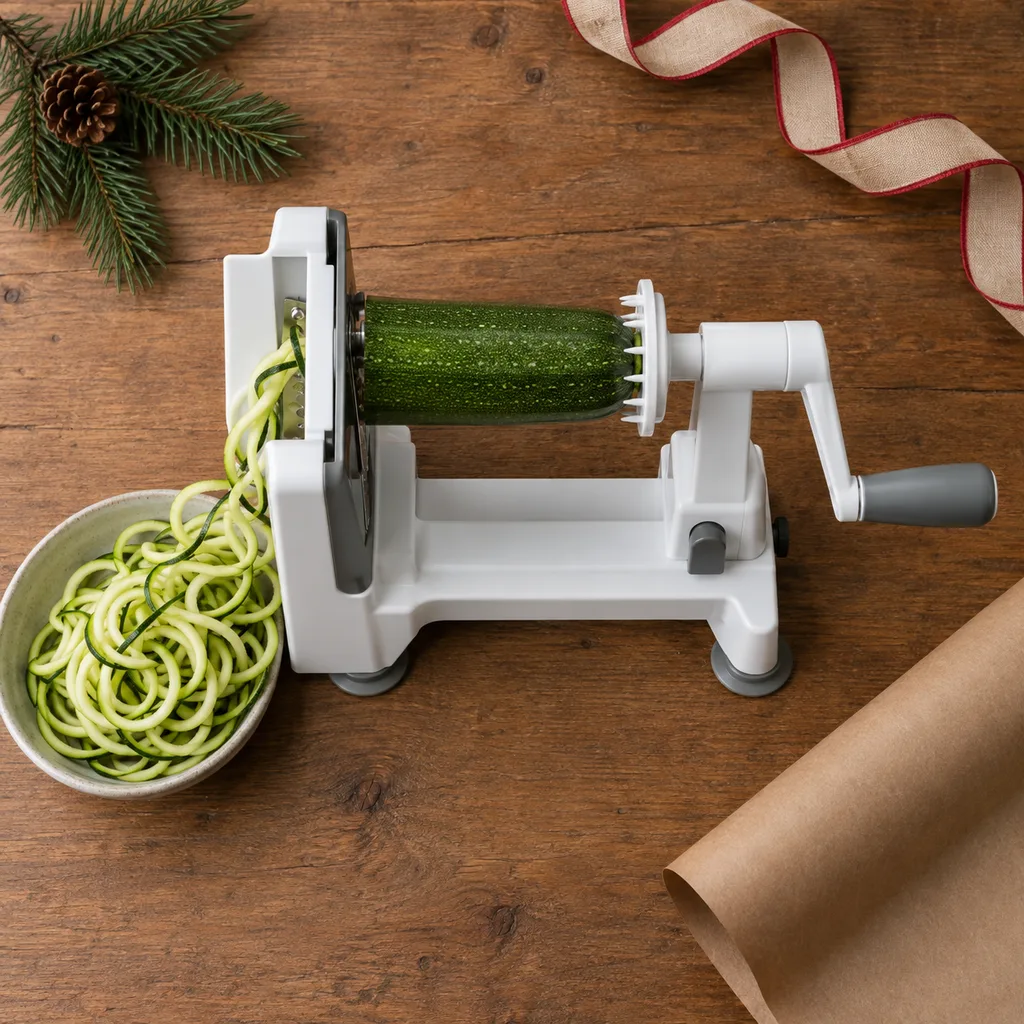 Representative photo-style image of countertop manual crank spiralizer — generated, not a specific product