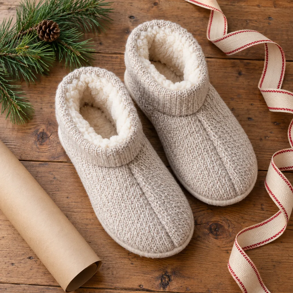 Representative photo-style image of cozy bootie style slippers — generated, not a specific product