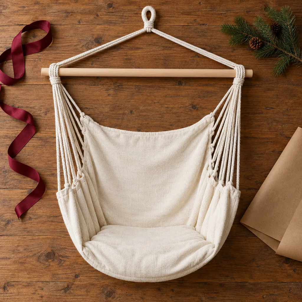 Representative photo-style image of hanging hammock chair — generated, not a specific product