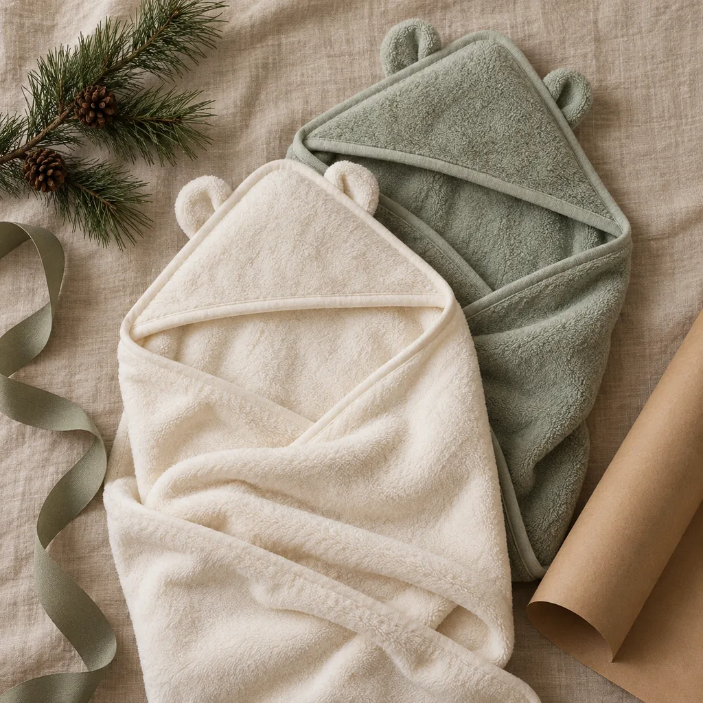 Representative photo-style image of cozy hooded baby blankets — generated, not a specific product