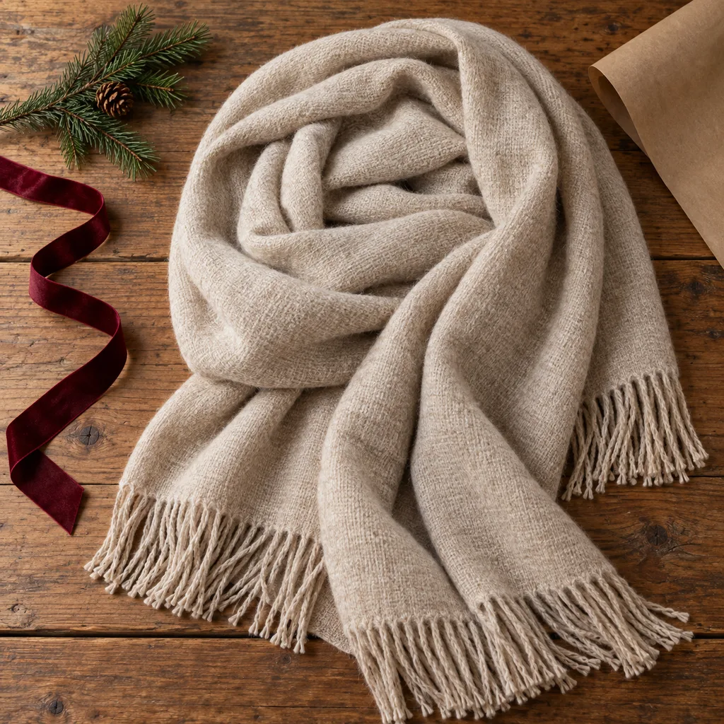 Representative photo-style image of cozy oversized travel wrap — generated, not a specific product