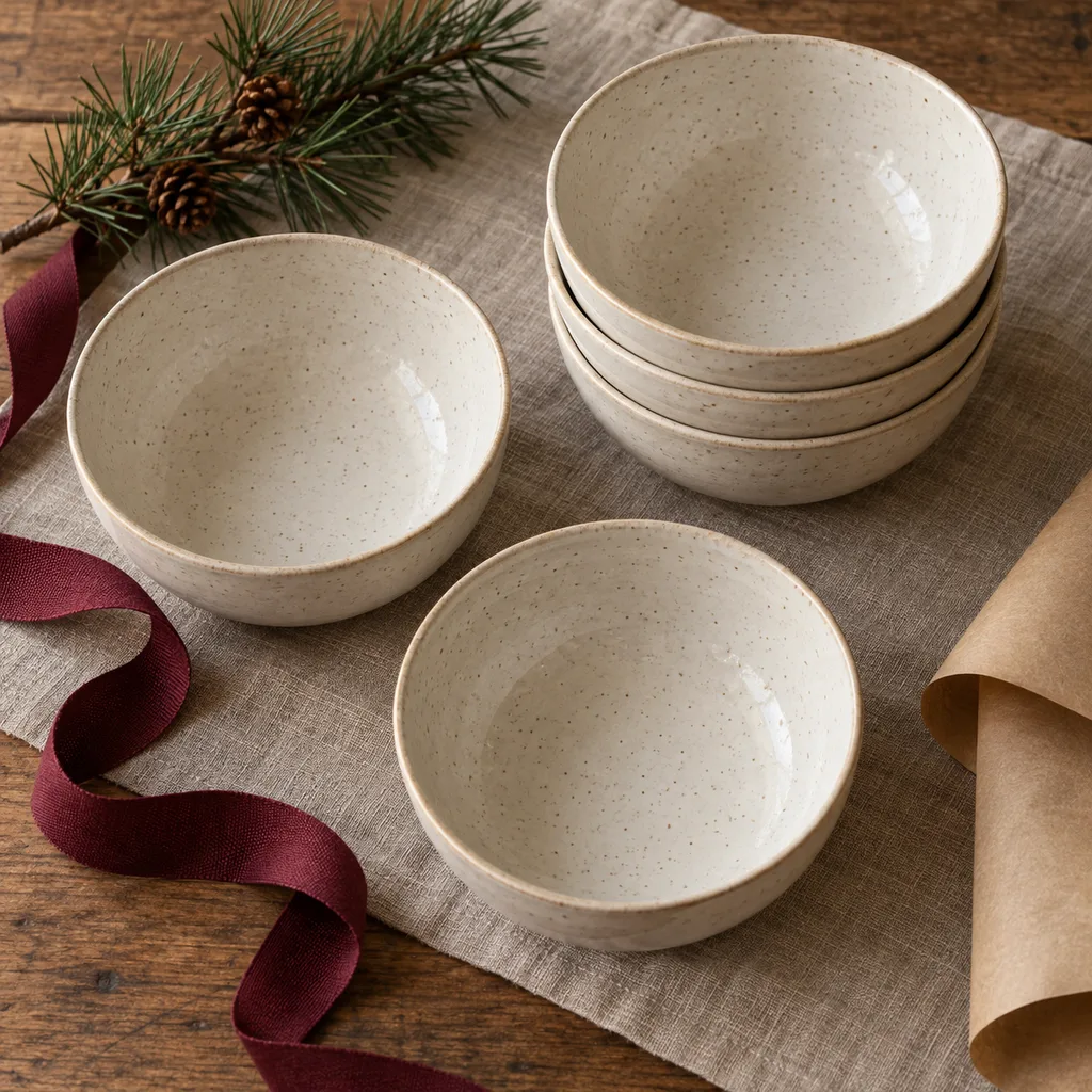 Representative photo-style image of cozy soup and cereal bowl set — generated, not a specific product