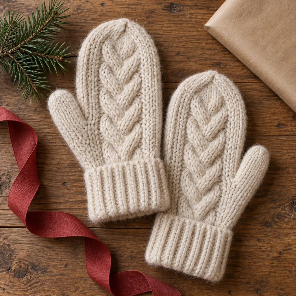 Representative photo-style image of cozy wool knit mittens — generated, not a specific product