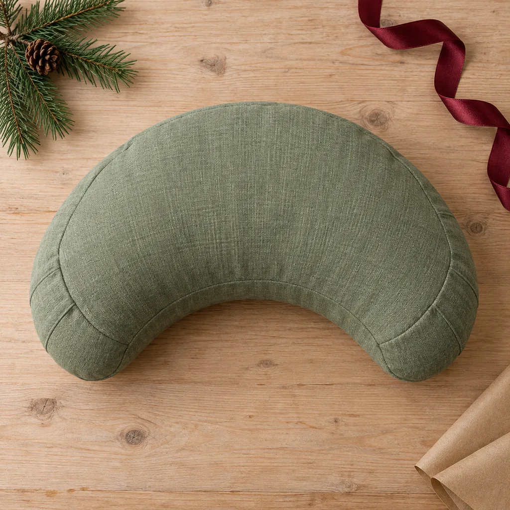 Representative photo-style image of crescent meditation cushion — generated, not a specific product