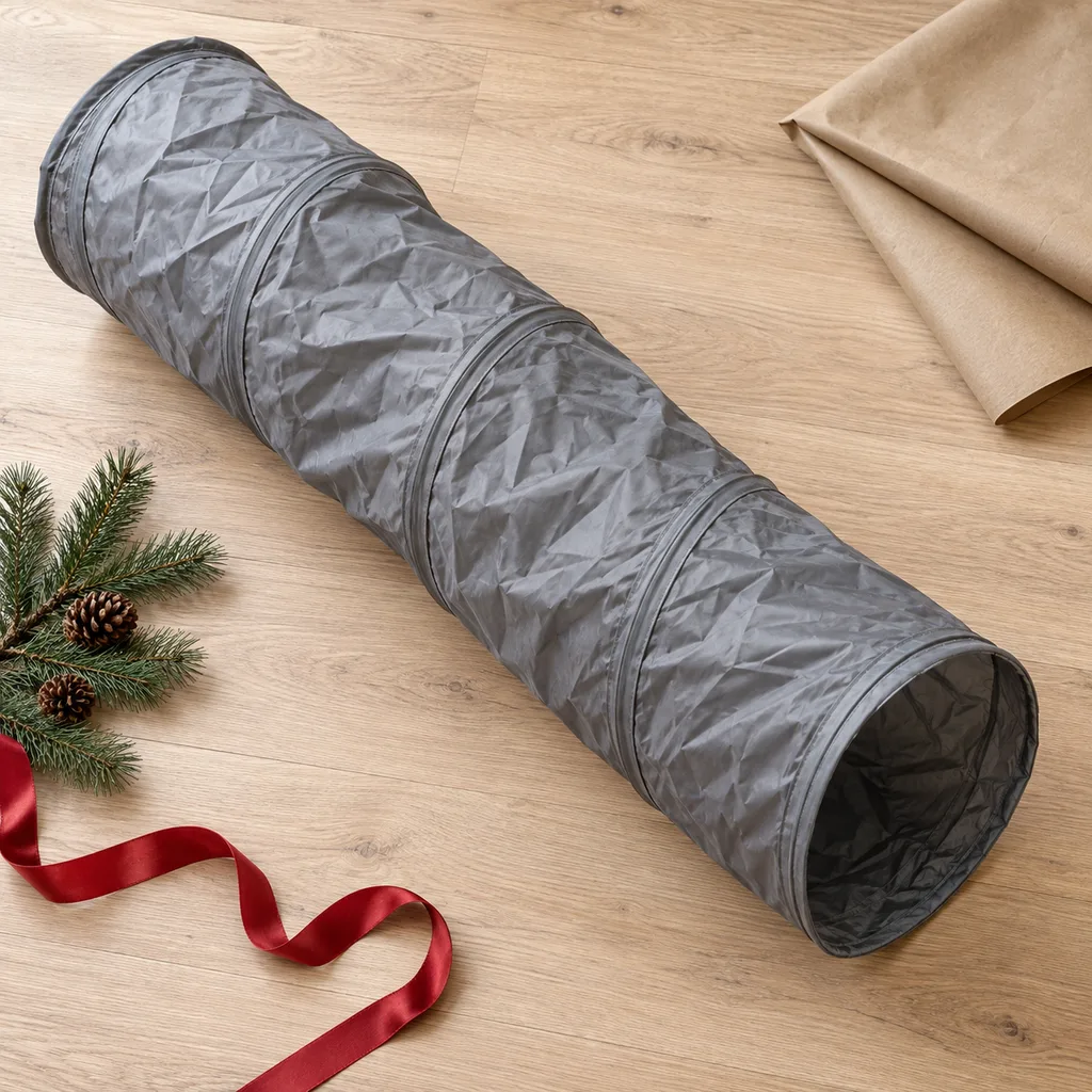 Representative photo-style image of crinkle collapsible cat play tunnel — generated, not a specific product