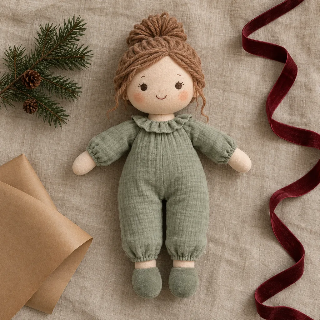 Representative photo-style image of cuddly soft plush doll — generated, not a specific product