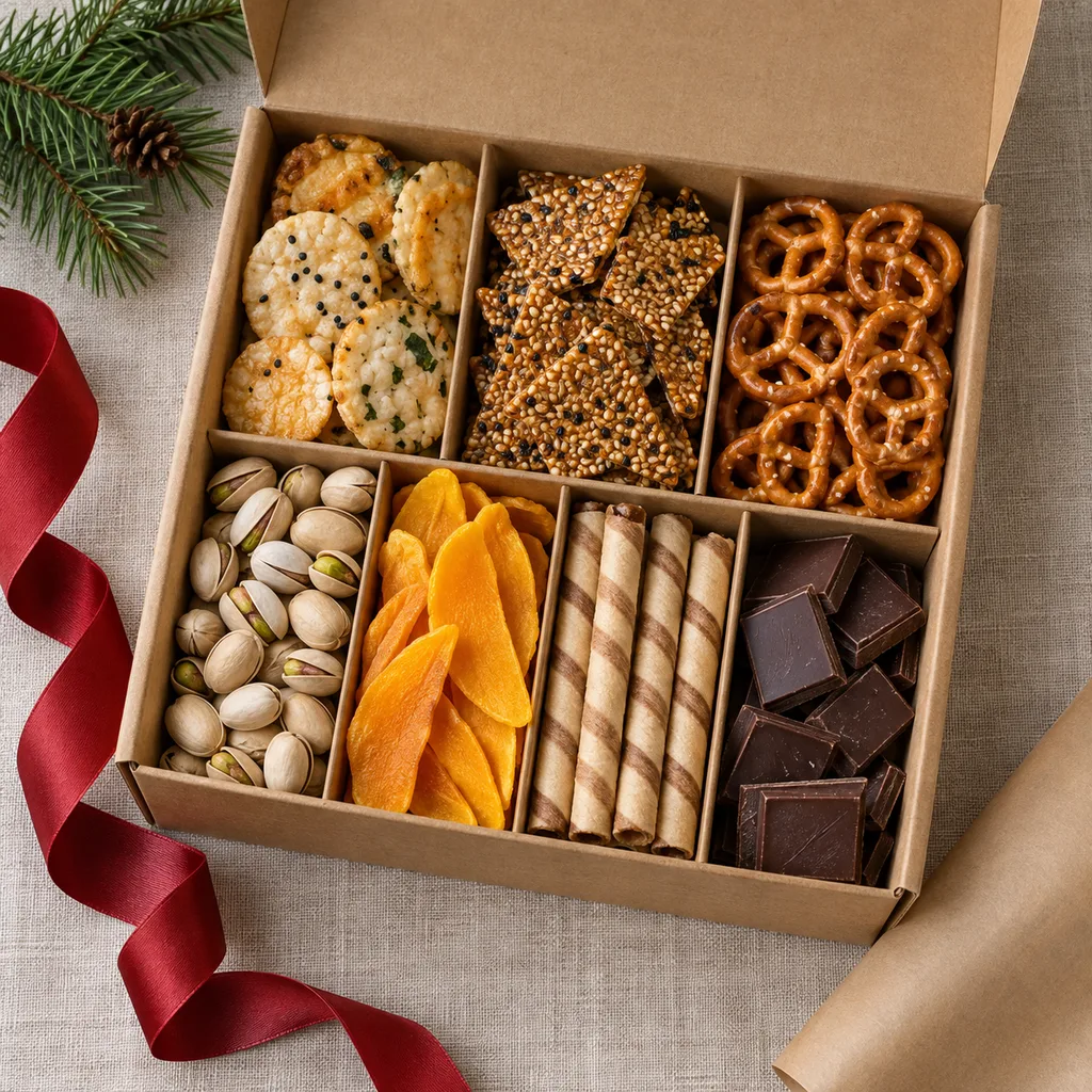 Representative photo-style image of curated international snack box — generated, not a specific product