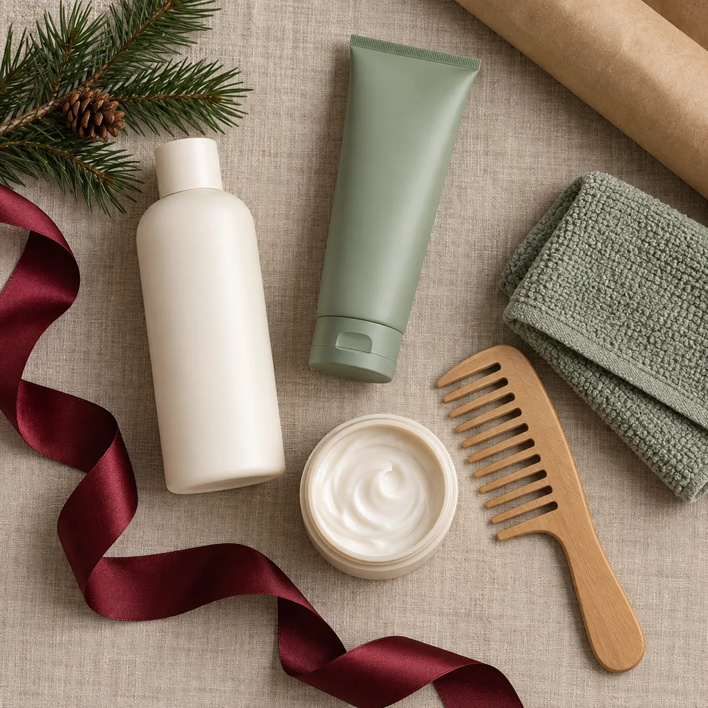 Representative photo-style image of curl definition and care kit — generated, not a specific product