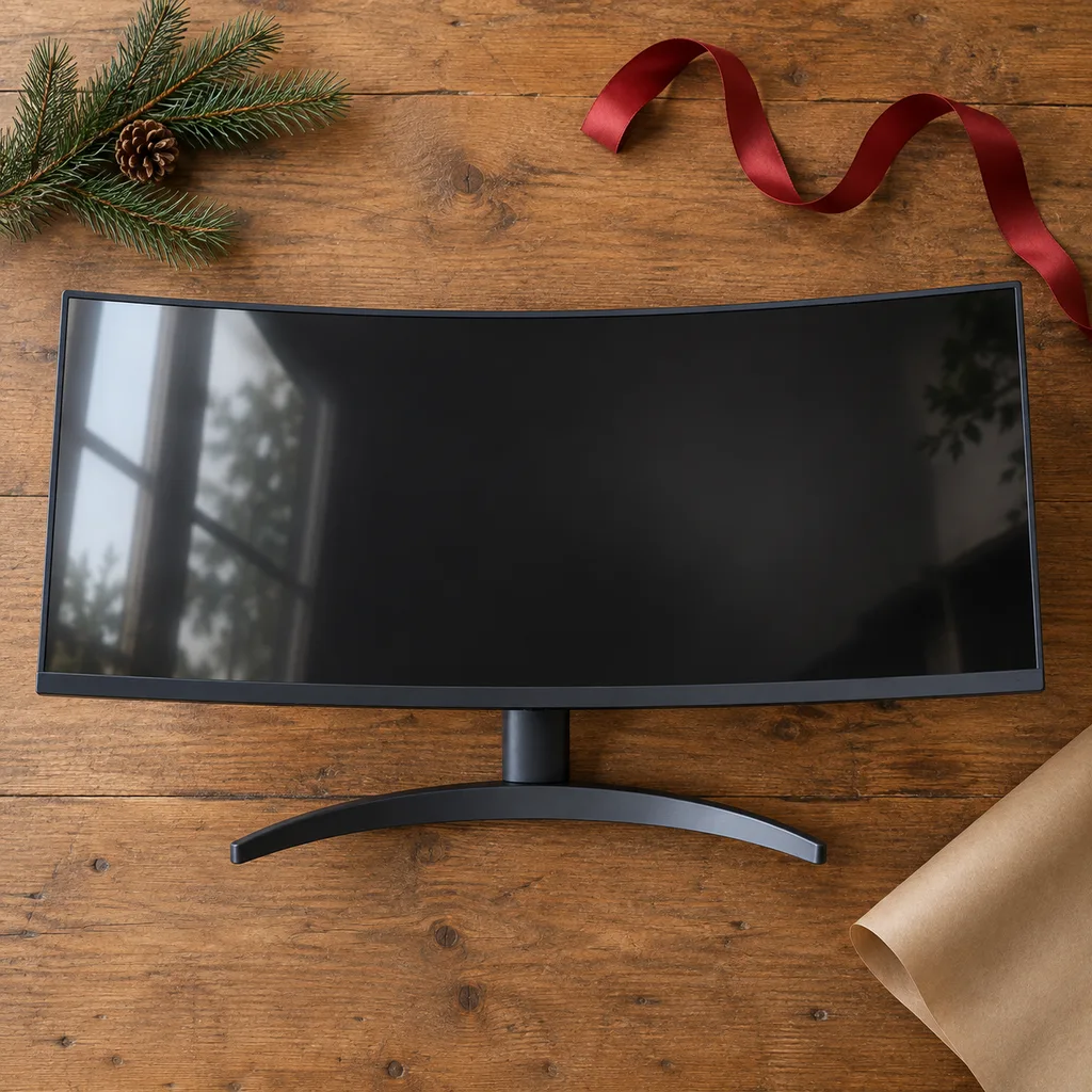 Representative photo-style image of curved immersive desktop monitor — generated, not a specific product