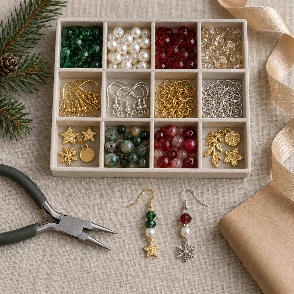 Representative photo-style image of custom earring creation kit — generated, not a specific product