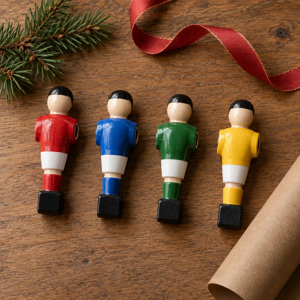 Representative photo-style image of custom foosball player figures — generated, not a specific product
