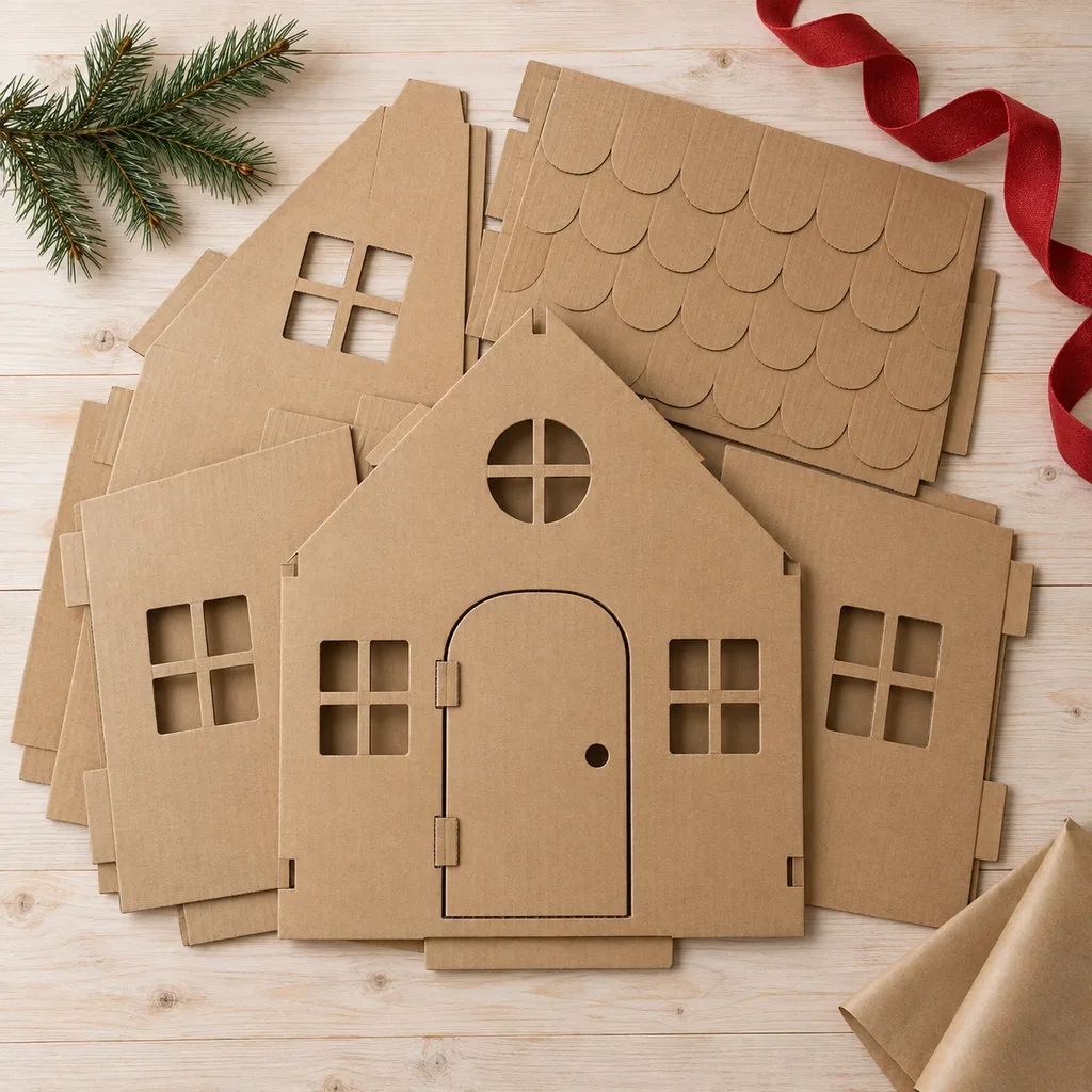 Representative photo-style image of customizable cardboard playhouse — generated, not a specific product
