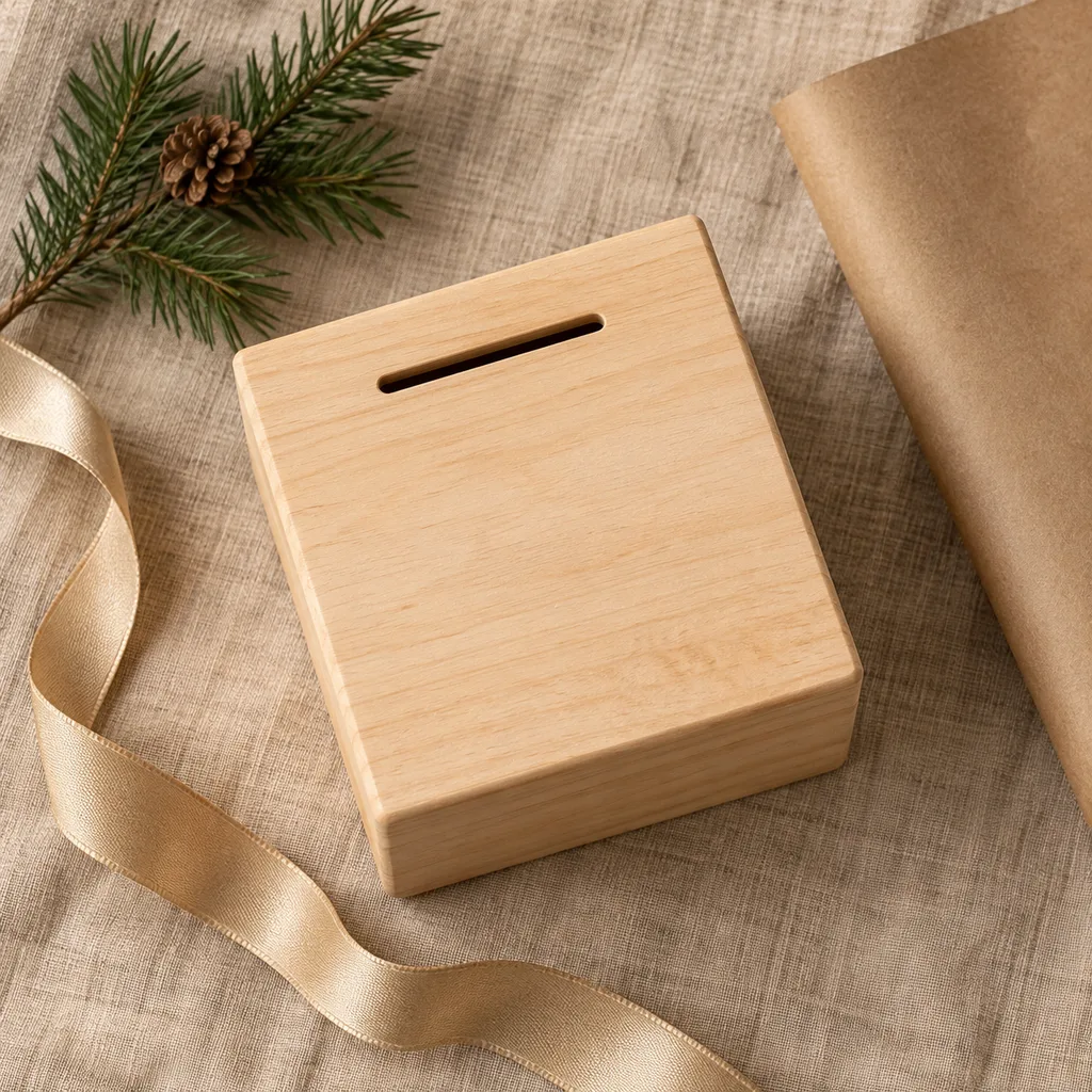 Representative photo-style image of customizable engravable savings bank — generated, not a specific product