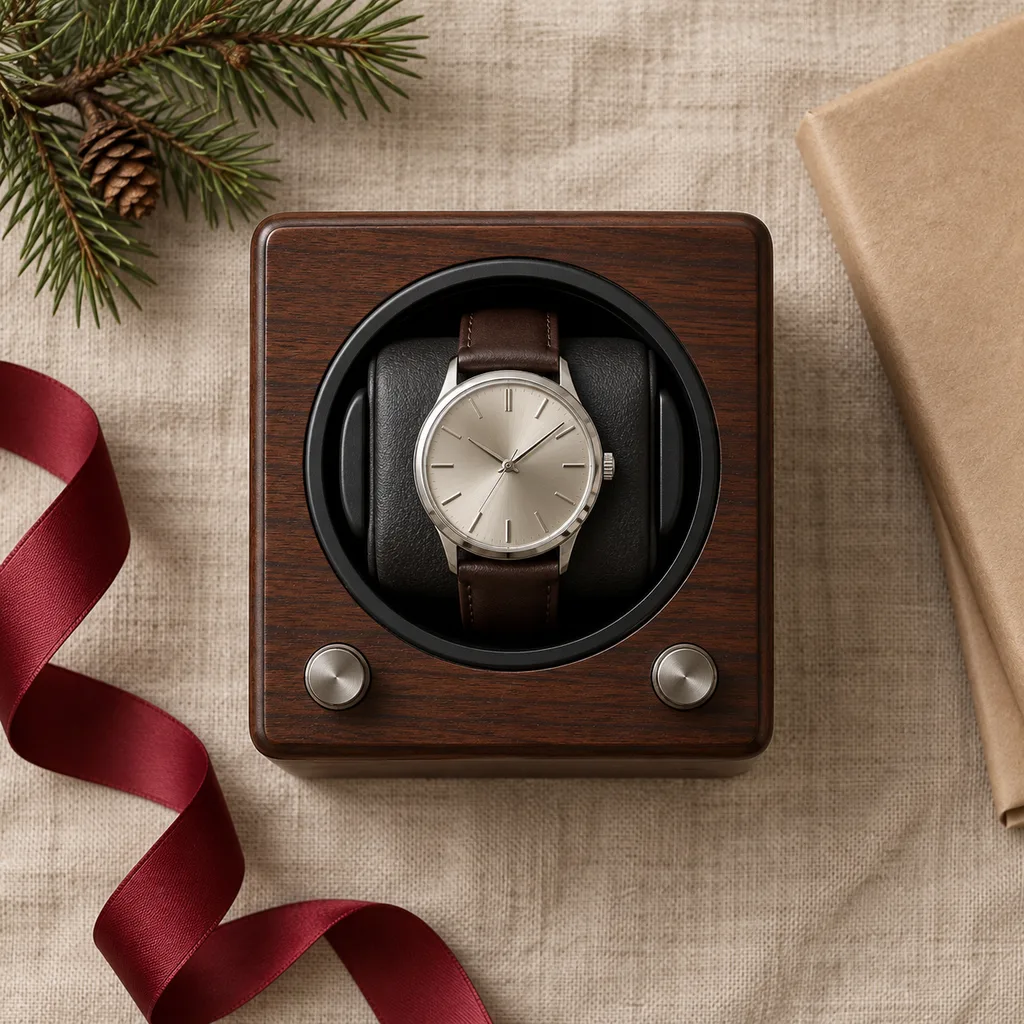 Representative photo-style image of customizable winding pattern watch winder — generated, not a specific product