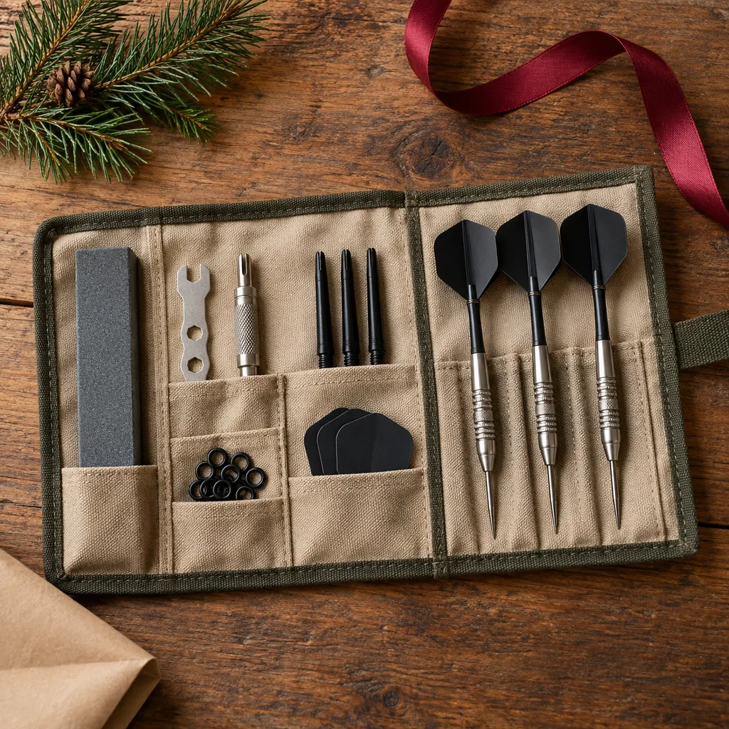 Representative photo-style image of dart player maintenance tool kit — generated, not a specific product