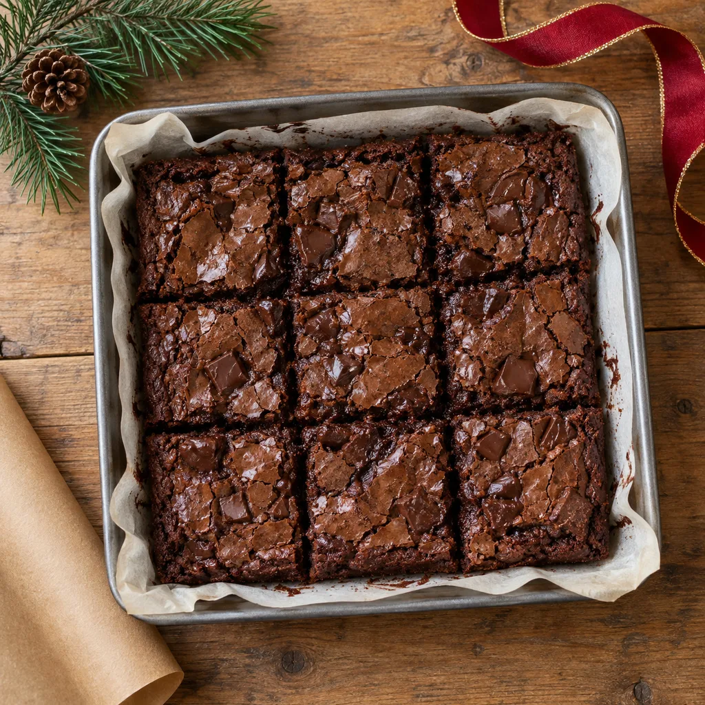 Representative photo-style image of decadent brownie tray — generated, not a specific product