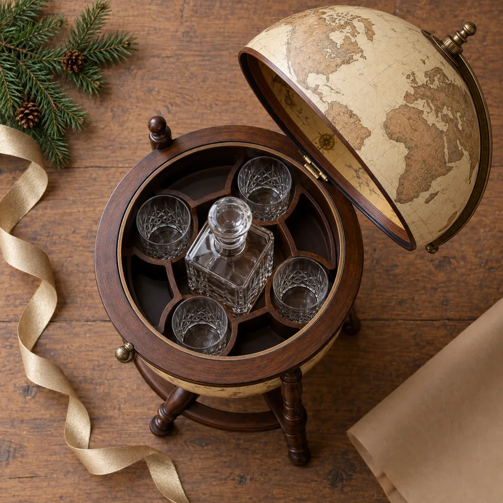 Representative photo-style image of decorative bar globe cabinet — generated, not a specific product