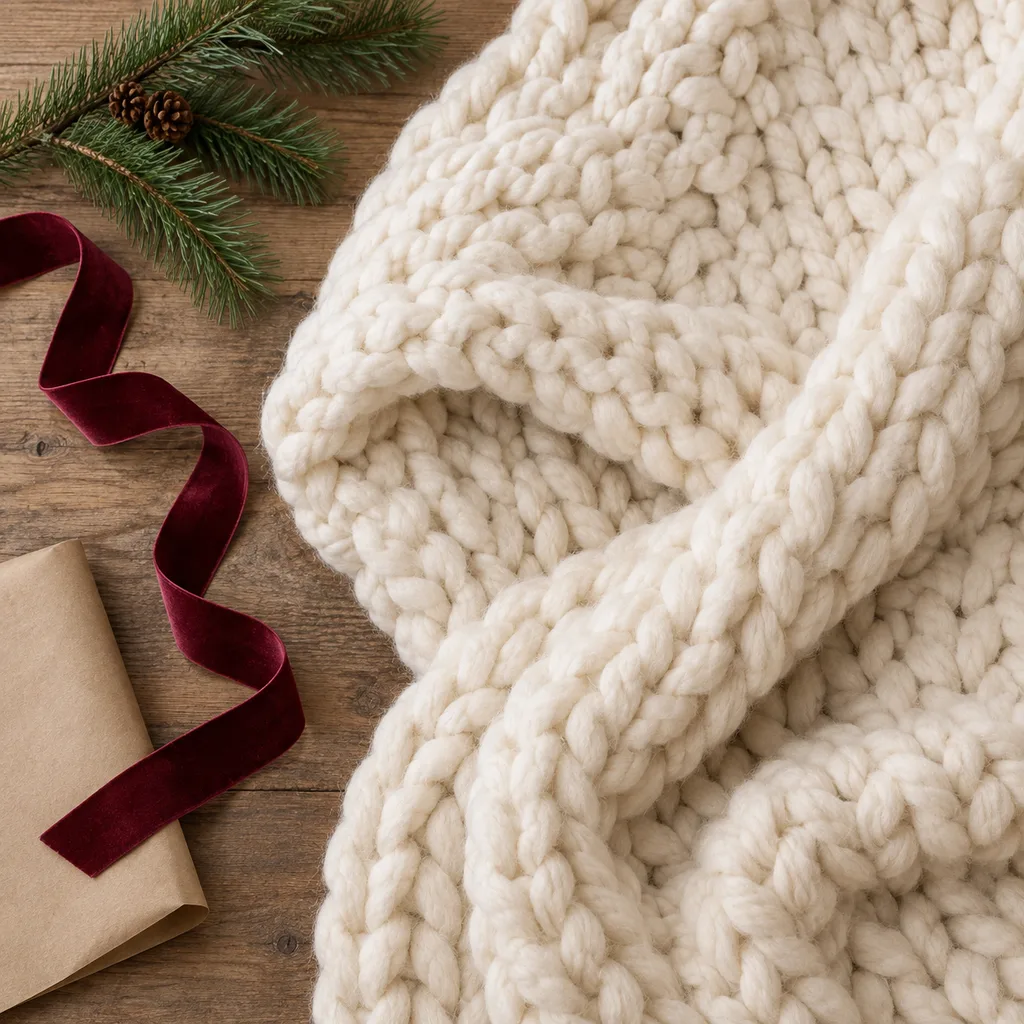 Representative photo-style image of decorative chunky knit throw — generated, not a specific product