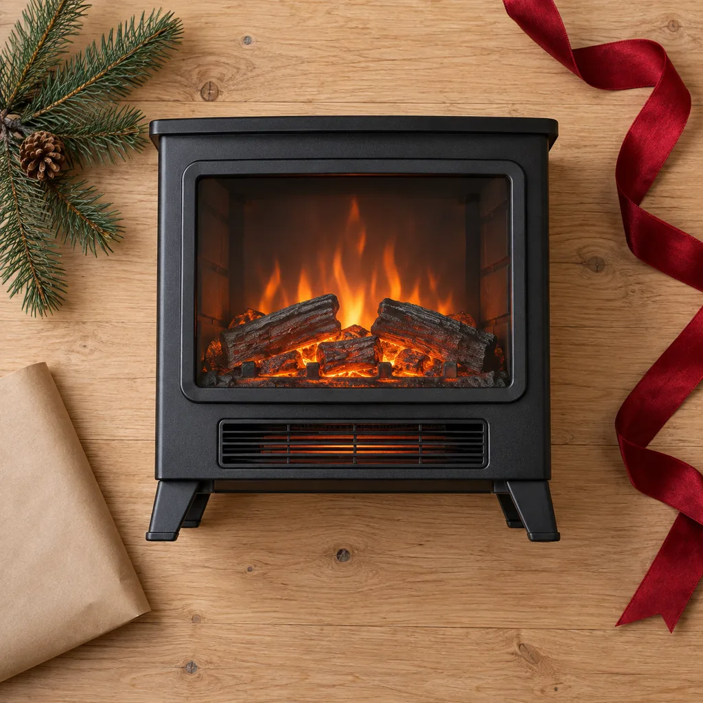 Representative photo-style image of decorative electric fireplace heater — generated, not a specific product