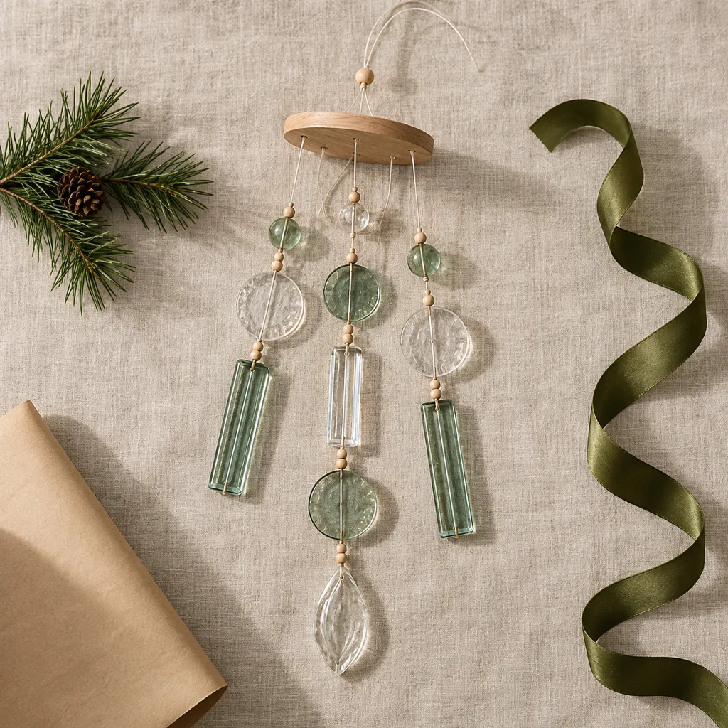Representative photo-style image of decorative glass wind chimes — generated, not a specific product
