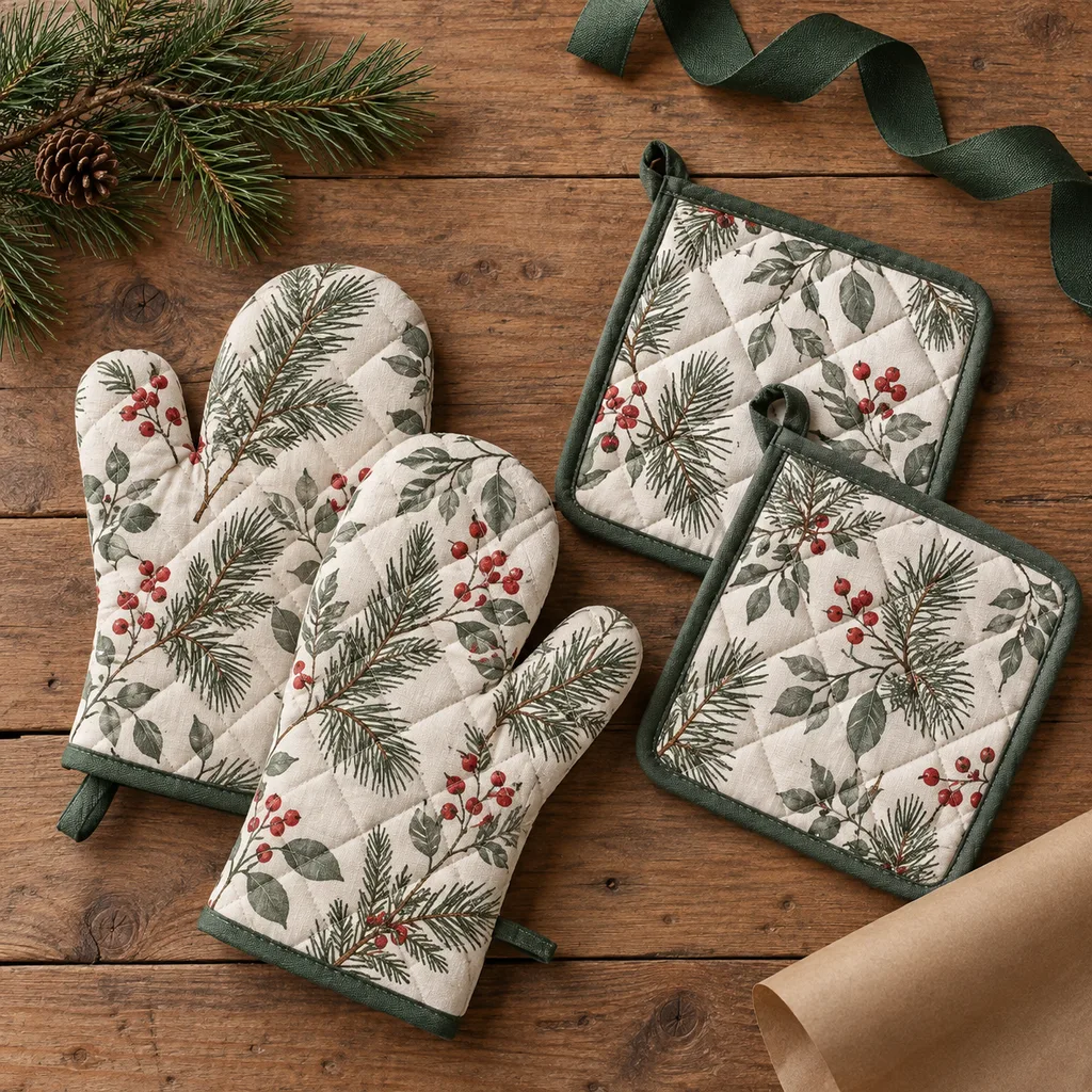 Representative photo-style image of decorative kitchen pot holders — generated, not a specific product