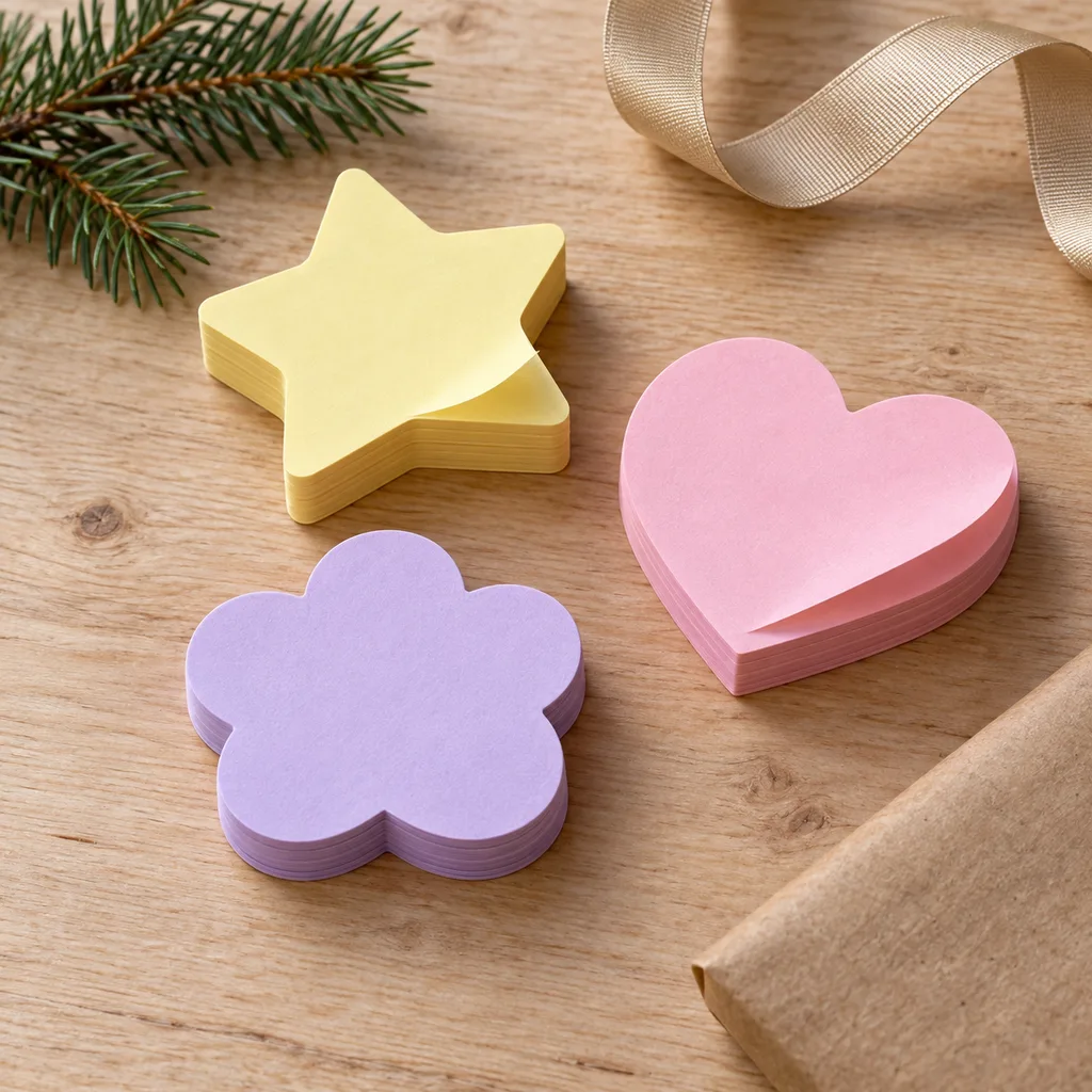 Representative photo-style image of decorative shaped self-stick notes — generated, not a specific product