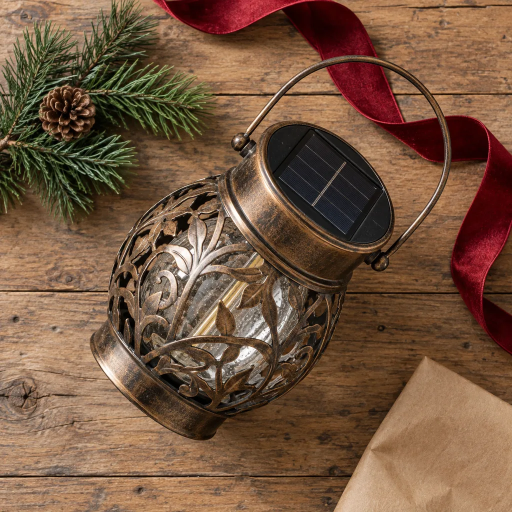 Representative photo-style image of decorative solar garden lantern — generated, not a specific product