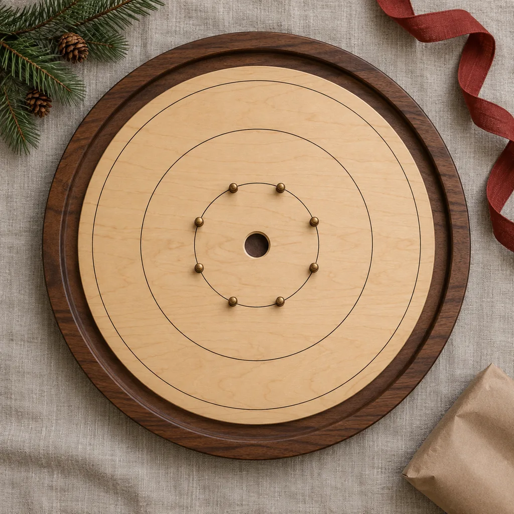 Representative photo-style image of decorative wall art crokinole board — generated, not a specific product