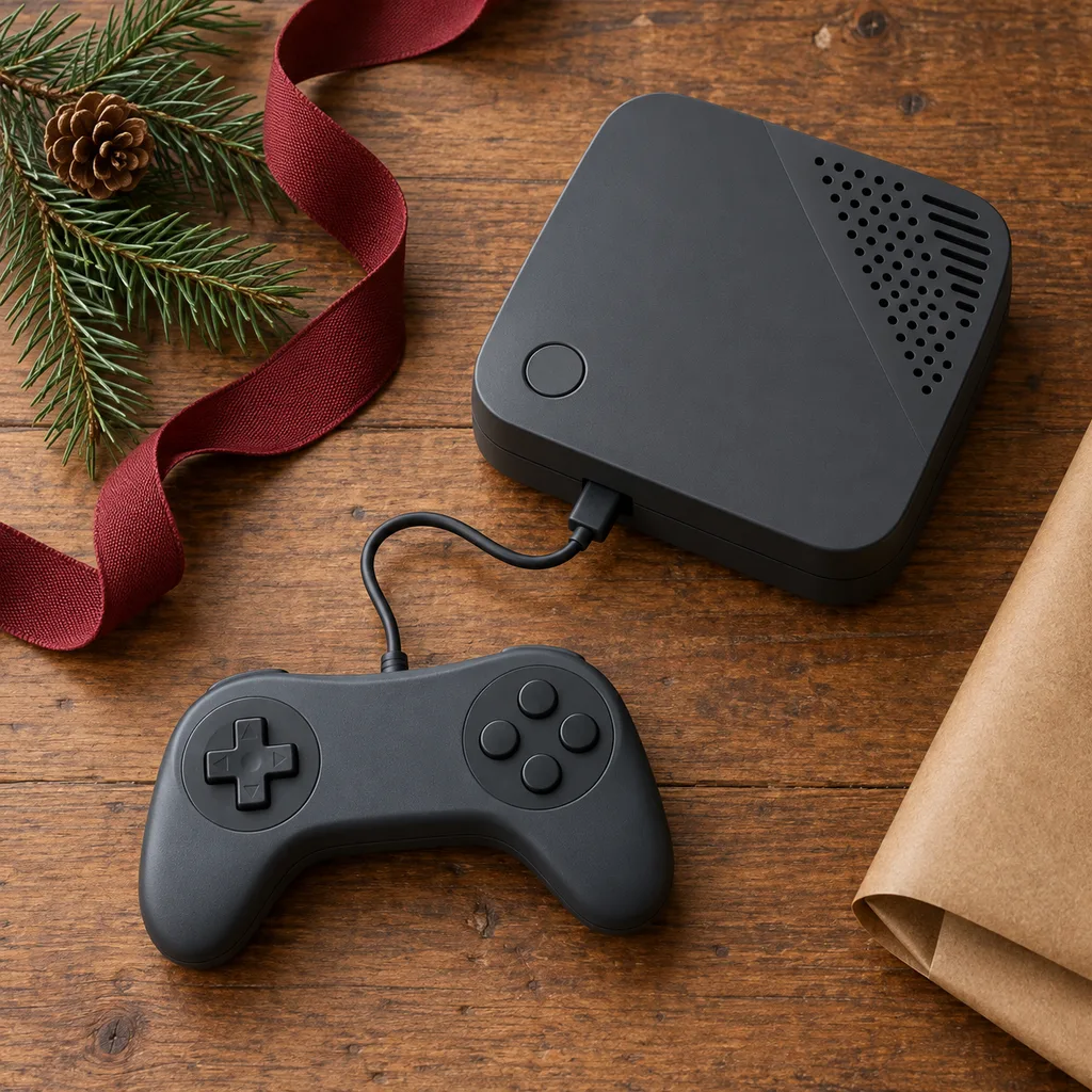 Representative photo-style image of dedicated mini classic console — generated, not a specific product