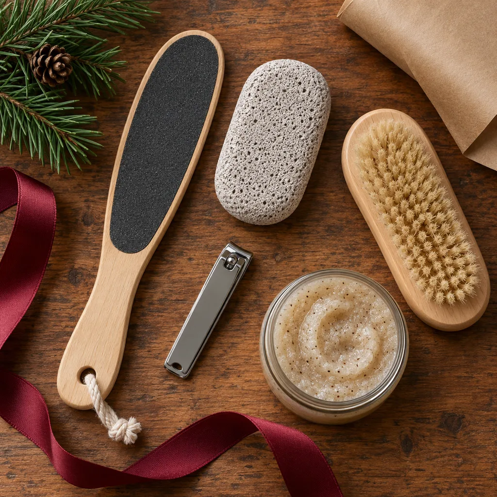 Representative photo-style image of deep exfoliation foot care kit — generated, not a specific product