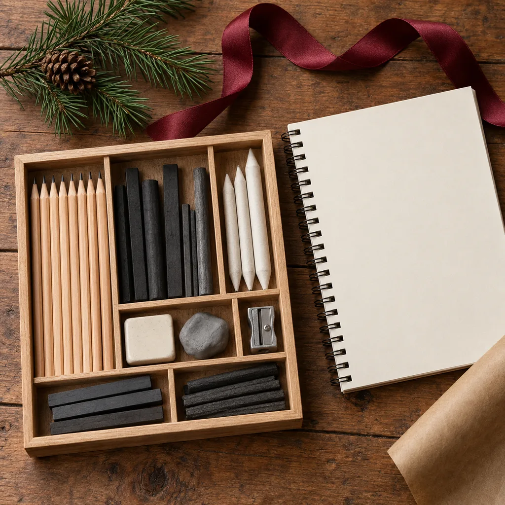 Representative photo-style image of deluxe sketching and drawing kit — generated, not a specific product
