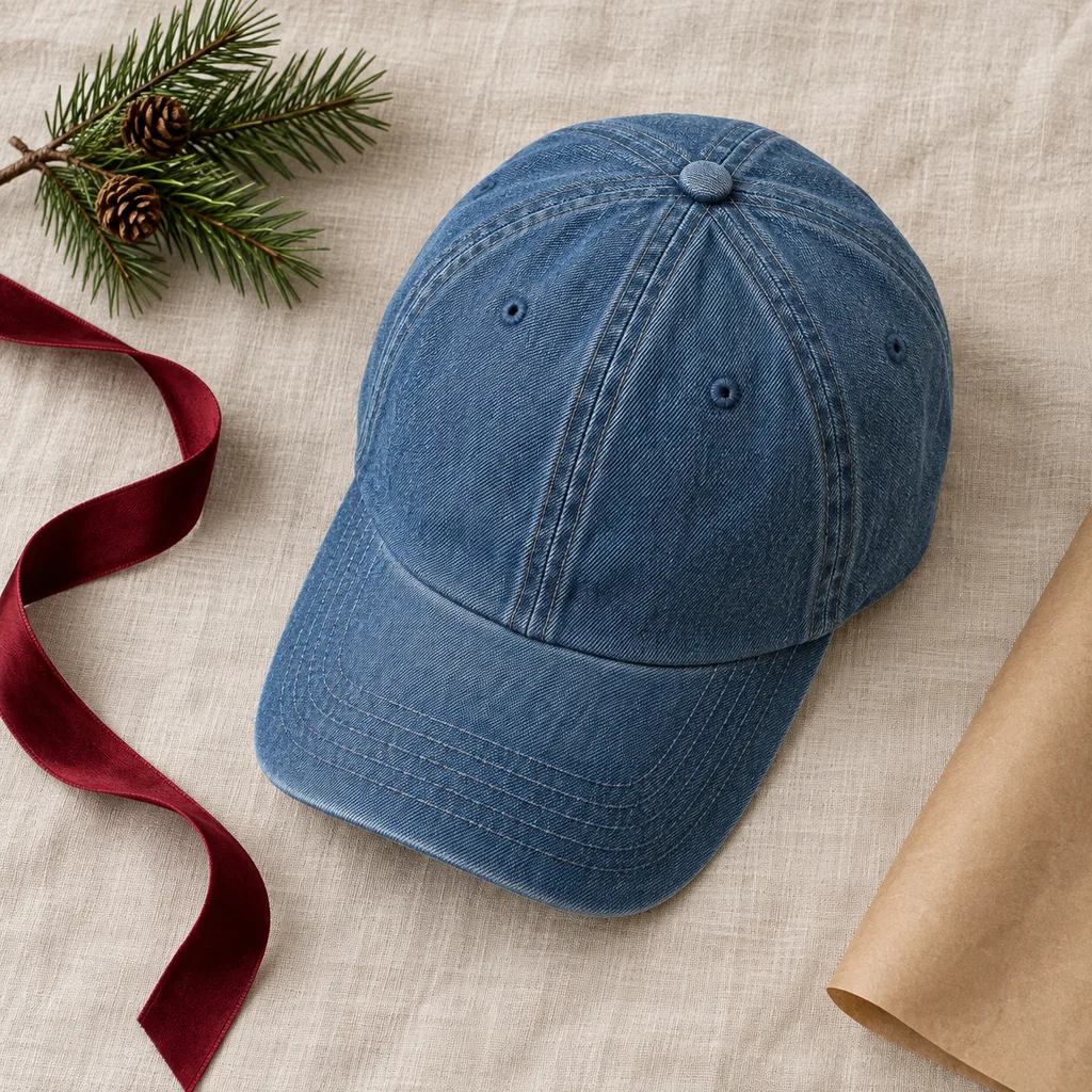 Representative photo-style image of denim baseball cap — generated, not a specific product