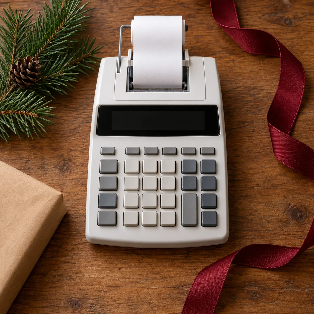 Representative photo-style image of desktop printing calculator — generated, not a specific product