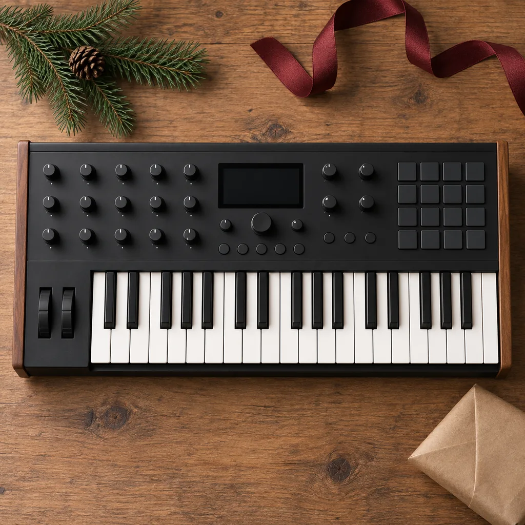 Representative photo-style image of desktop synthesizer workstation — generated, not a specific product