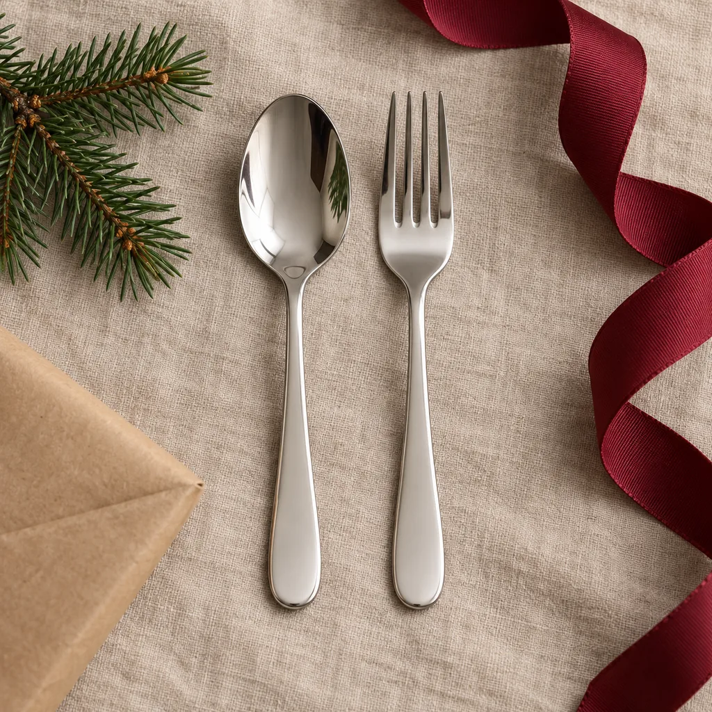 Representative photo-style image of dessert spoon and fork set — generated, not a specific product