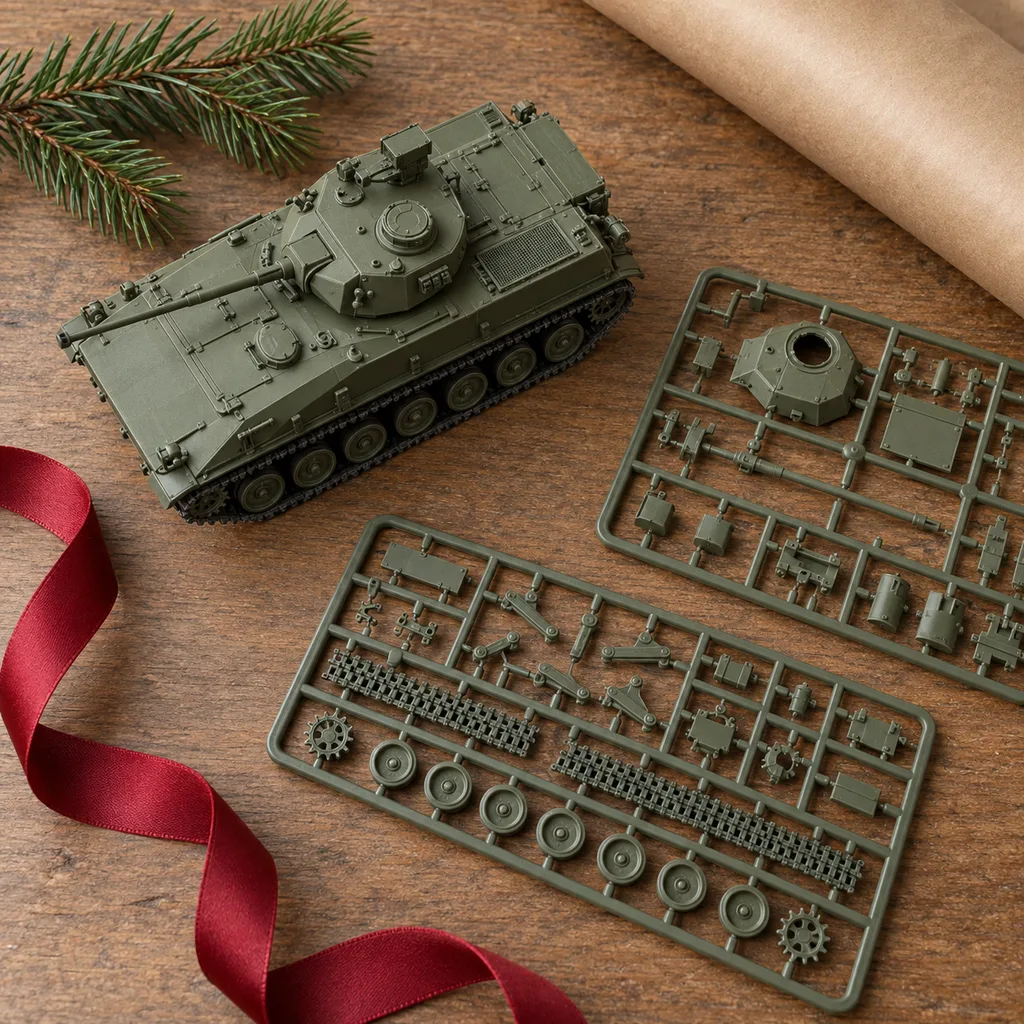 Representative photo-style image of detailed military vehicle scale model kit — generated, not a specific product