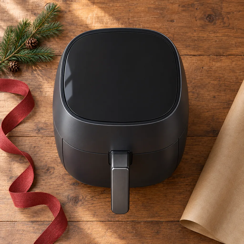 Representative photo-style image of digital display air fryer — generated, not a specific product