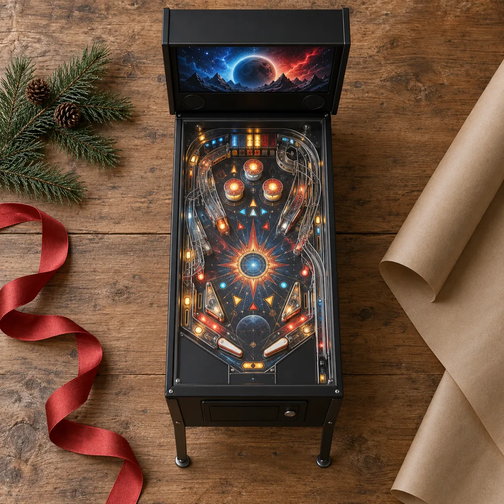 Representative photo-style image of digital pinball cabinet — generated, not a specific product