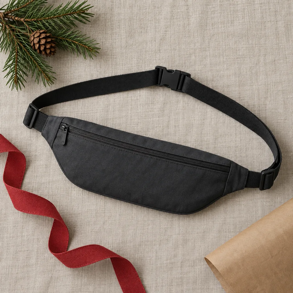 Representative photo-style image of discreet minimalist slim fanny pack — generated, not a specific product