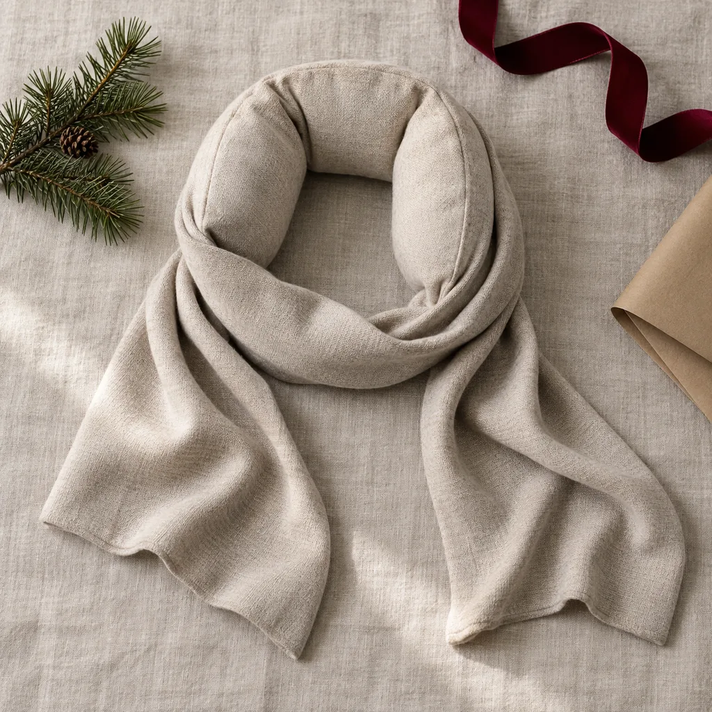 Representative photo-style image of discreet scarf style travel pillow — generated, not a specific product