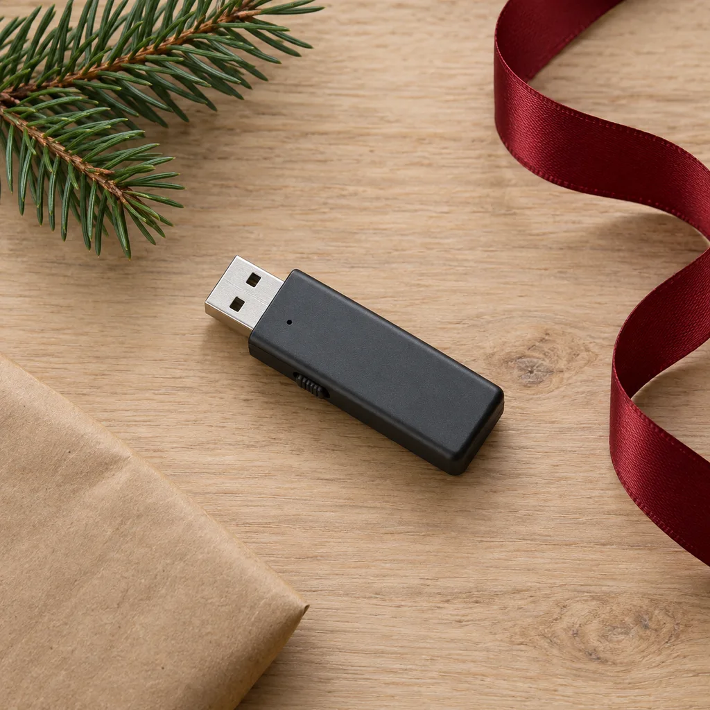 Representative photo-style image of discreet usb drive voice recorder — generated, not a specific product