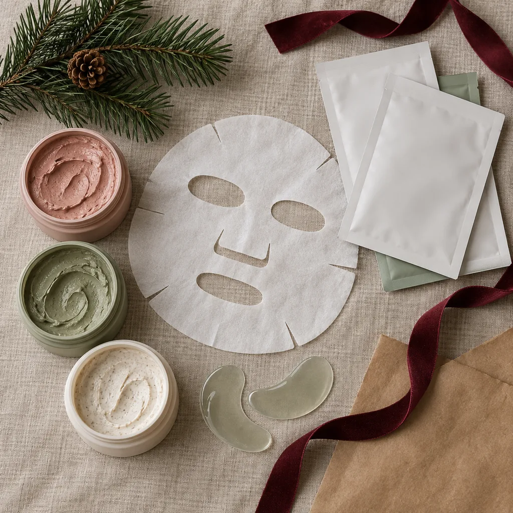 Representative photo-style image of diverse facial mask collection — generated, not a specific product