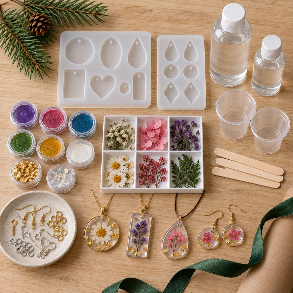 Representative photo-style image of diy resin jewelry creation kit — generated, not a specific product