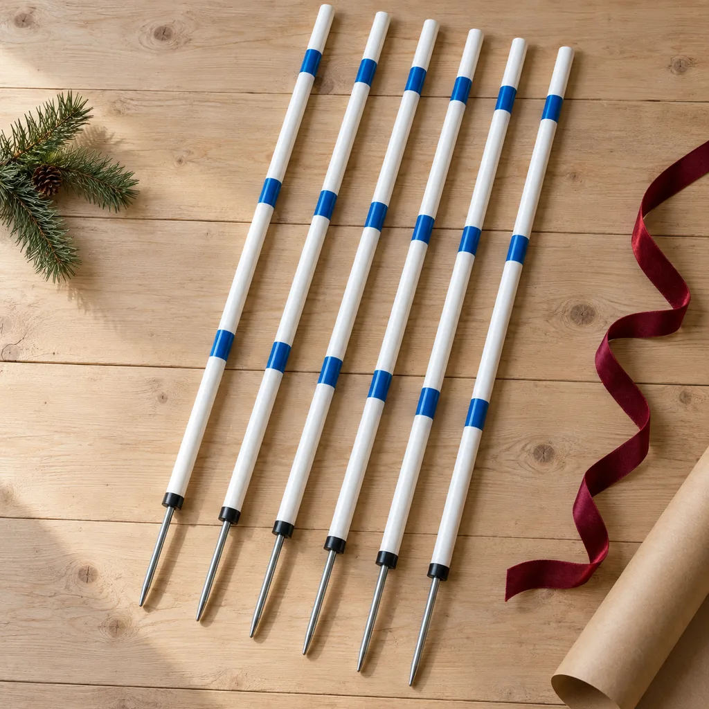 Representative photo-style image of dog slalom poles — generated, not a specific product