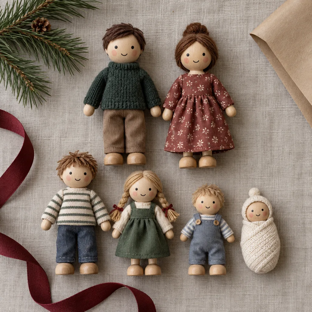 Representative photo-style image of dollhouse play figures set — generated, not a specific product