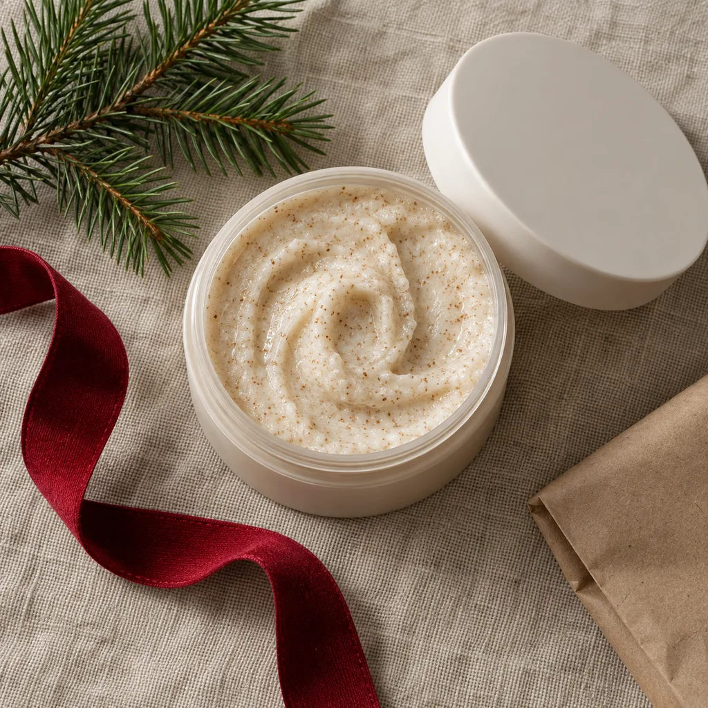 Representative photo-style image of dual-action exfoliating body cleanser — generated, not a specific product