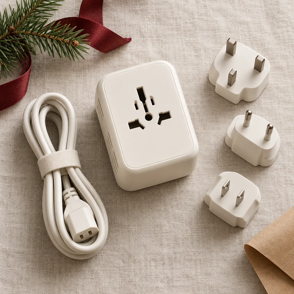 Representative photo-style image of dual-voltage travel converter kit — generated, not a specific product