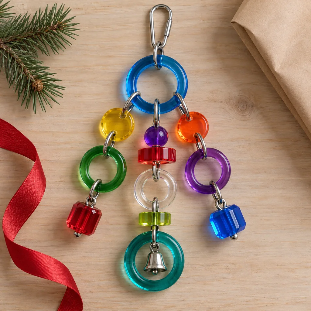 Representative photo-style image of durable acrylic bird toy — generated, not a specific product