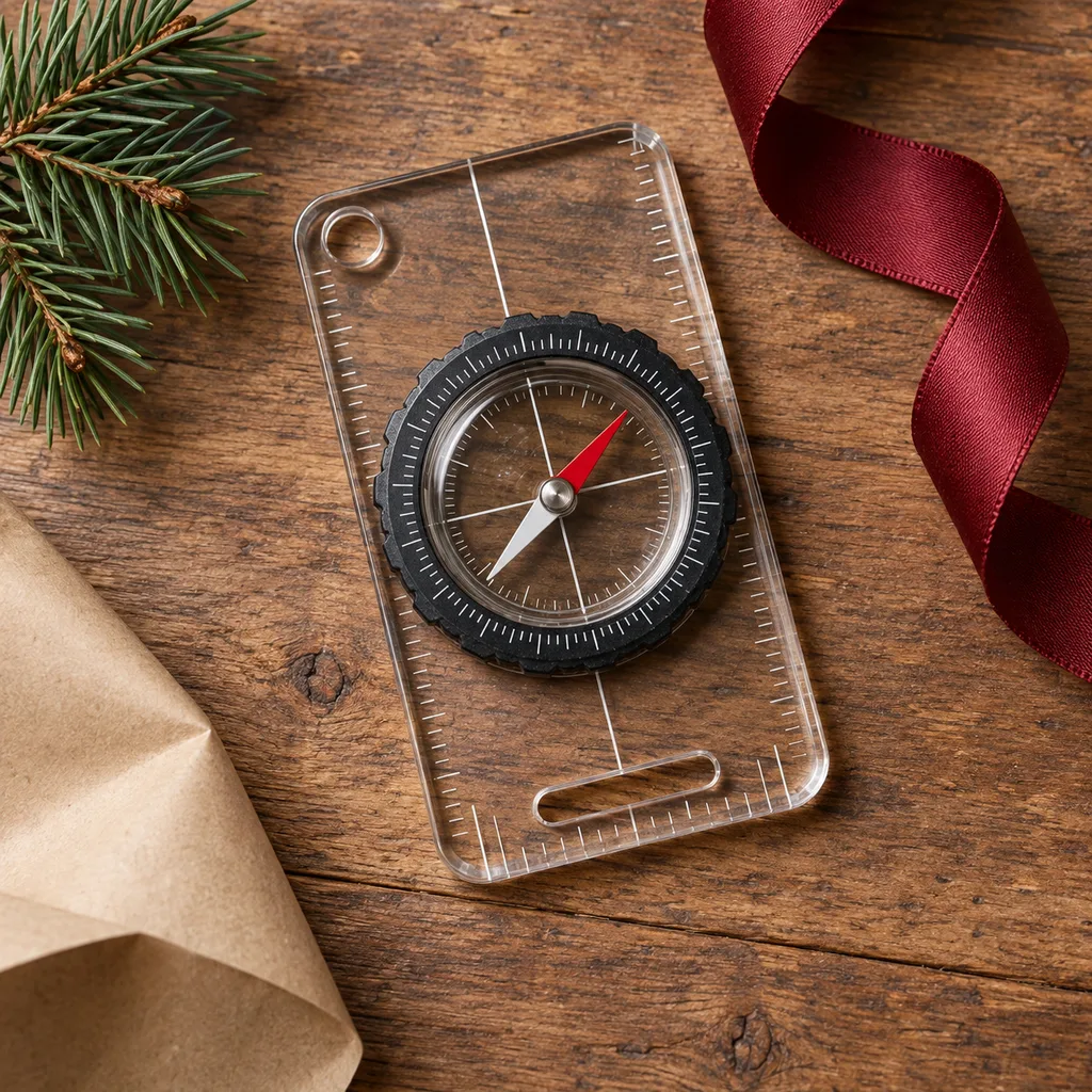 Representative photo-style image of durable baseplate hiking compass — generated, not a specific product