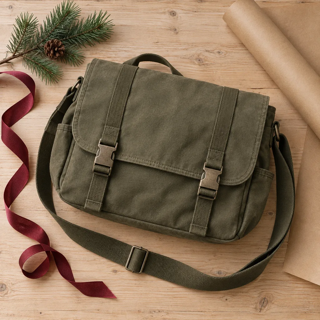 Representative photo-style image of canvas messenger bag — generated, not a specific product